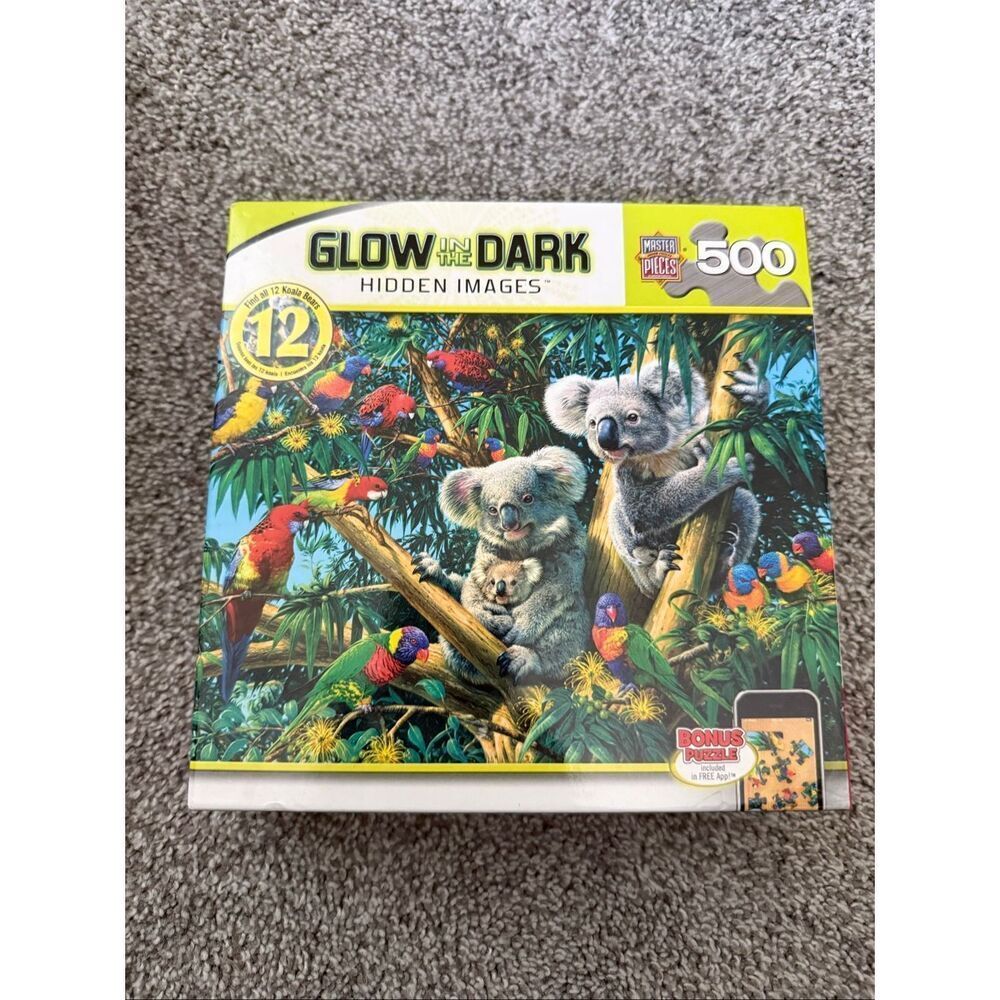 MasterPieces Glow-in-the-Dark Hidden Image 500-Piece Jigsaw Puzzle "Koala Camp"